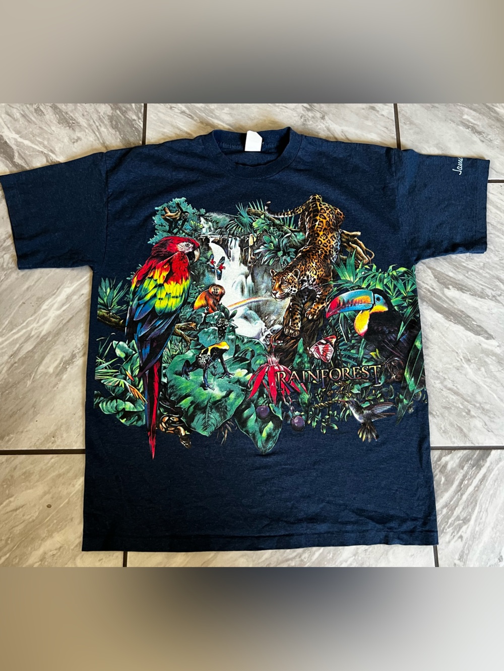 Vintage Jamaica Rainforest Graphic Tee with Parrot